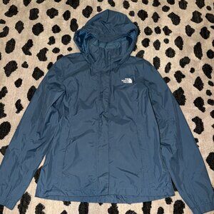 North Face Blue Windbreaker Rainwear Jacket with Hood M